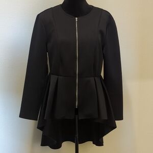 Black Peplum Zip-Up Jacket
